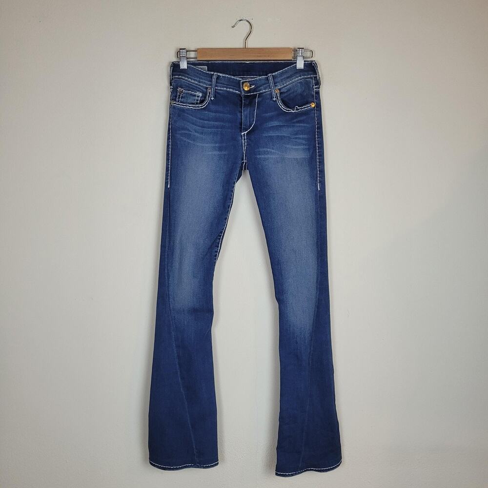 True Religion Jeans 26 Becca Blue Mid Rise Bootcut Stretch Western Cowgirl Y2K